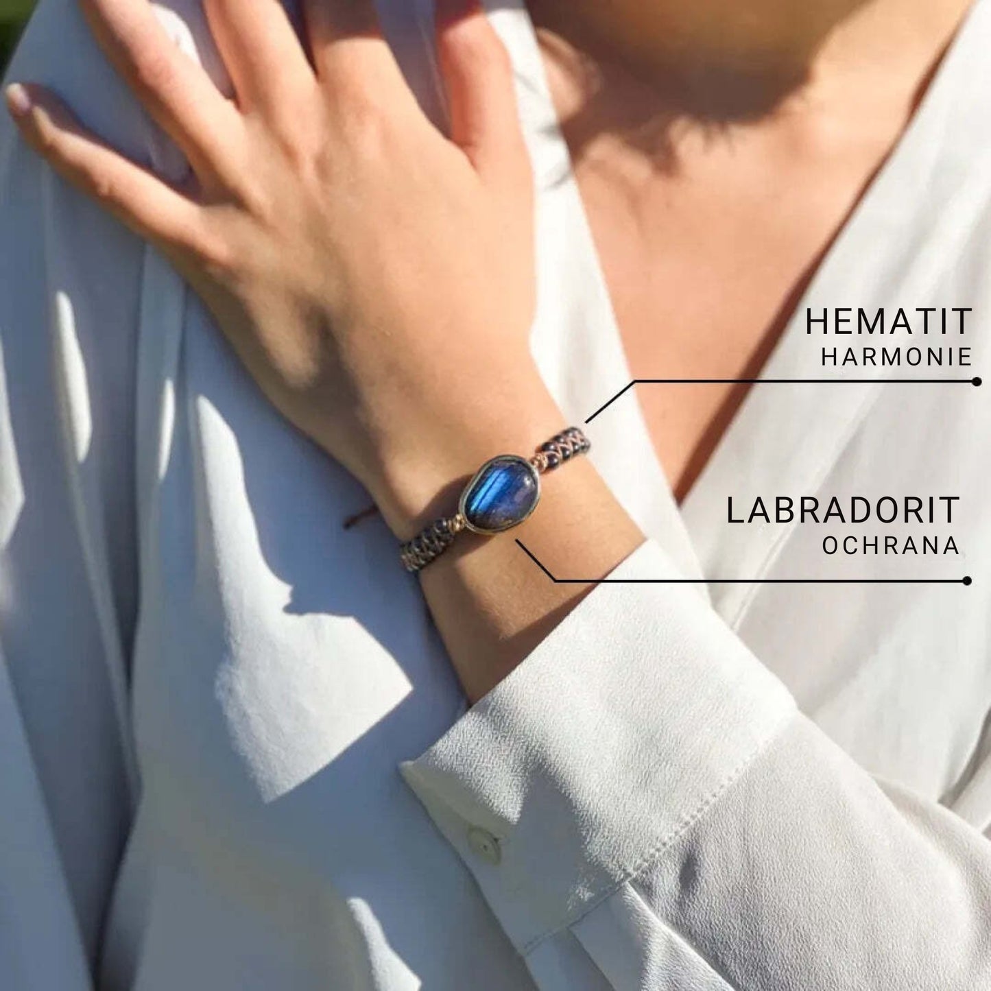 Náramek „Nebeské oko“ s labradoritem a hematitem